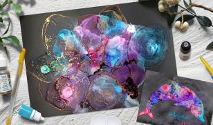 黑色酒精墨水流動畫 染出絕美星空